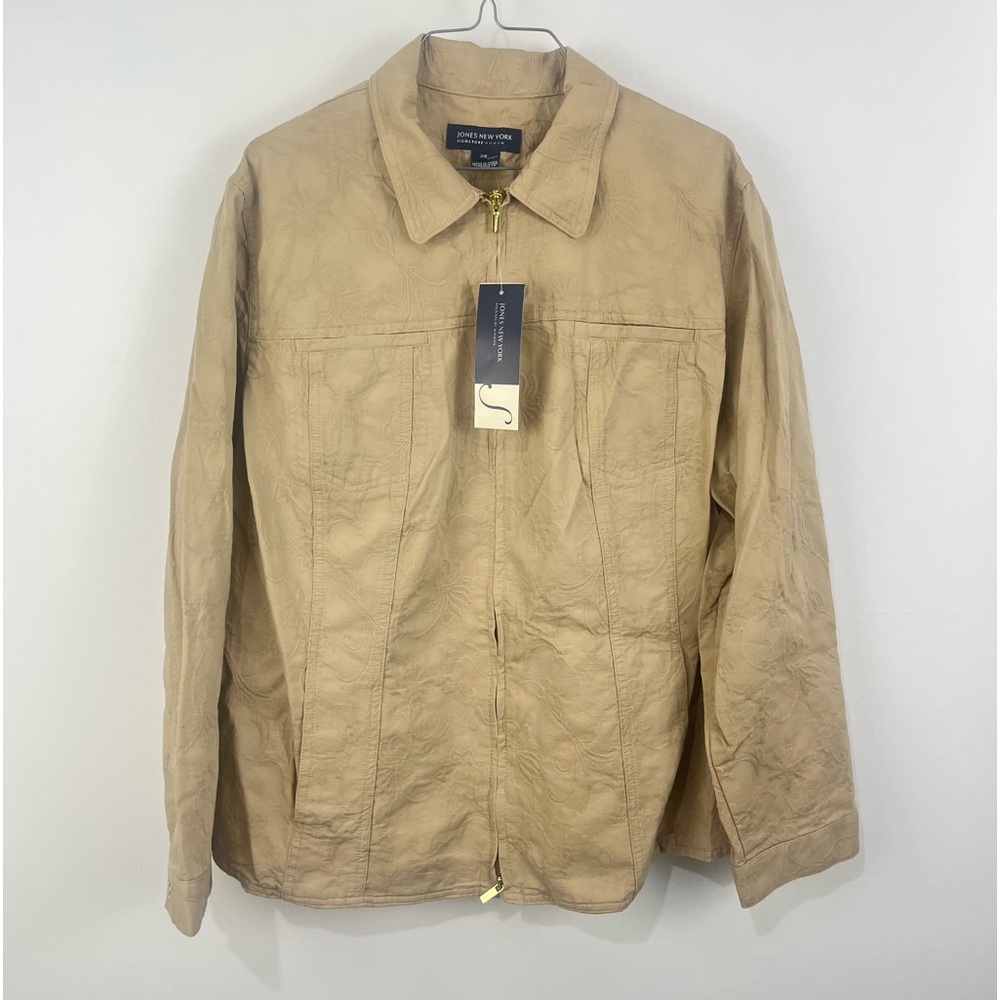 Jones New York Jacket Floral Khaki Cotton Sz 3X Plus NWT